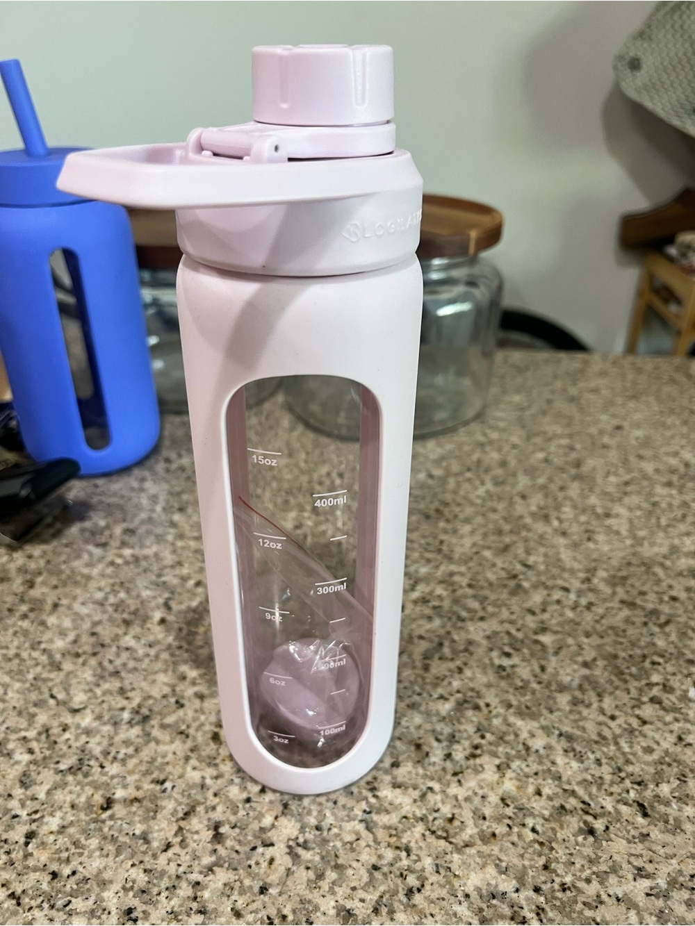 Pink Glass Water Bottle with Silicone Sleeve bloglaties brand